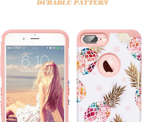 Fingic Pineapple Floral Ultra Slim Case Hard PC Soft Rubber Anti-Scratch Shockproof Protective Case Cover for iPhone 7/8 Plus (Pink02)...
