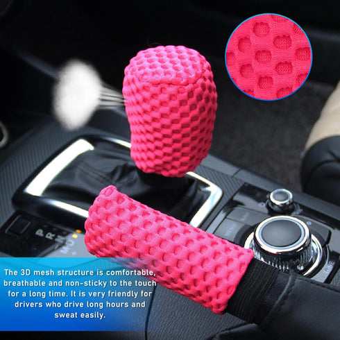 3 PCS Car Gear Shift Knob Cover & Handbrake Cover & Steering Wheel Cover, Anti-Slip Breathable Comfortable Handbrake Gear Shift and Steering Wheel...