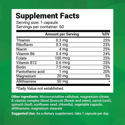 Dr. Berg Natural Vitamin B1 B6 B12 Complex - Allithiamine Vitamin B1 Supplement with 8 Essential Vitamin B Complex for Men & Women Including Thiam...