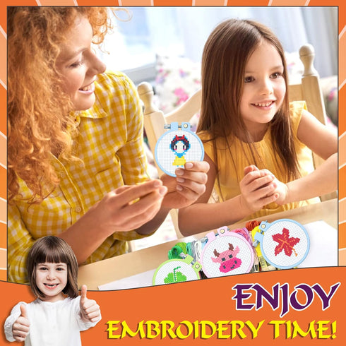 ZOCONE 12 PCS Cross Stitch Kits for Kids 7-13, Cross Stitch Beginner Kits with Instructions, Keychains, Embroidery Hoops and Tools, Needlepointing...