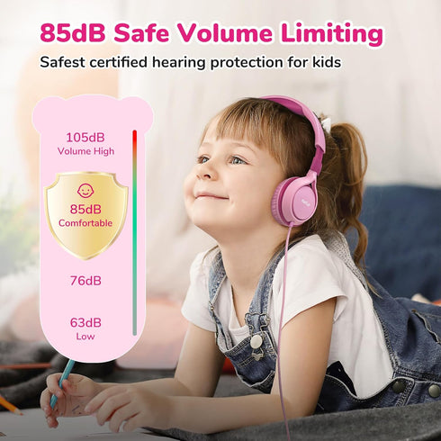 EarFun S1 Kids Headphones, Foldable Wired Headphones for Kids, 85dB Volume Limit, Stereo Sound, Adjustable Headband, Portable Lightweight On-Ear H...