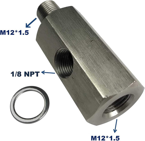 Oil Pressure Sensor Tee Adapter M12 x 1.5 to 1/8 NPT Port Turbo Supply Feed Line Gauge M12x1.5 Female to M12x1.5 Male with 1/8 NPT Side Port Hose ...