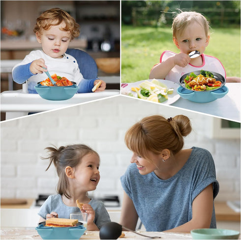 Stainless Steel Baby Feeding Bowl, Toddler Suction Plate with Lid Spoon and Fork, Perfect for Children (Blue)...