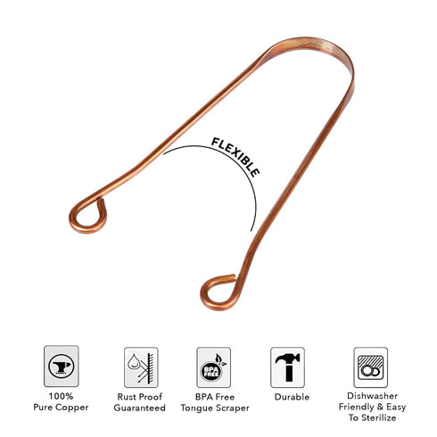 100% Pure Copper & Rust Free Tongue Cleaner, Tongue Scraper with Great Grip & Non-Synthetic Handle | Improve Oral & Gut Health, Eliminate Odor (Me...