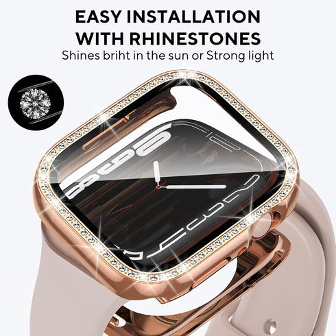 2 in 1 Bling Waterproof Case for Apple watch Series SE 6 5 4 44mm, 360 Protective PC Cover Front & Back Bumper with Tempered Glass Screen Protecto...