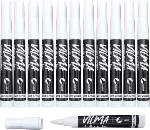 VILMA White Liquid Chalk Markers Wet Erase Markers Window Markers for Chalkboard Signs, Windows, Blackboards,Glass,12 Pack...