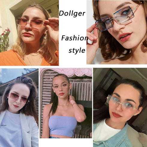 Dollger Rimless Rectangle Sunglasses for Women Fashion Frameless Square Glasses for Men Ultralight UV400 Eyewear Unisex...