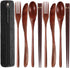 Reusable Wooden Utensils for Eating 8 Pcs Travel Wooden Spoons Forks Chopsticks Cutlery Set with Case Portable Lunch Utensils Silverware Set for L...