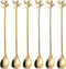 Long Handle Iced Tea Spoons Set of 6, Comicfs 7.6" Ice Cream Spoon, Creative Gold Leaf Cocktail Stirring Spoons, Premium Food Grade Stainless Stee...