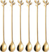 Long Handle Iced Tea Spoons Set of 6, Comicfs 7.6" Ice Cream Spoon, Creative Gold Leaf Cocktail Stirring Spoons, Premium Food Grade Stainless Stee...
