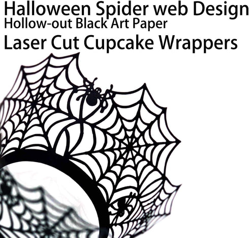50 Pcs Spiderweb Cupcake Wrappers - Black Laser Cut Liners for Halloween Theme Party Decorations...