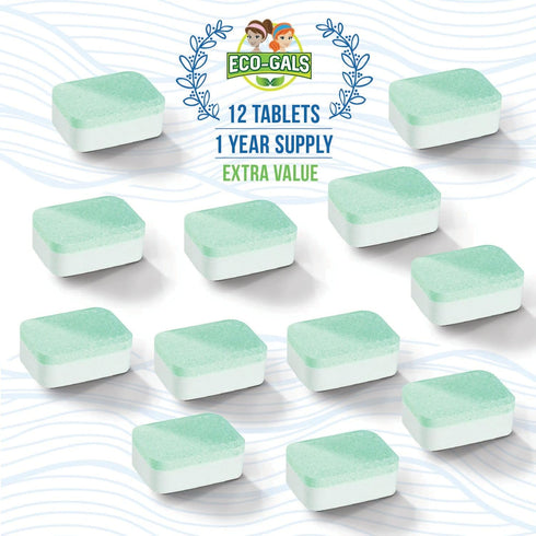 Dishwasher Cleaner, Heavy Duty, Septic Safe, Removal of Odors, Limescale, Smell, Grime, and Calcium - 12 Tablets - 12 Month Supply - Unscented...