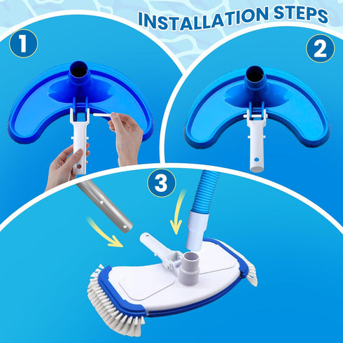 2 Pack Pool Vacuum Head Replacement Handles, Pool Brush Clip Plastic Handles with V Clips and Locking Pins for Pool Spa Vacuum Head and Standard 1...