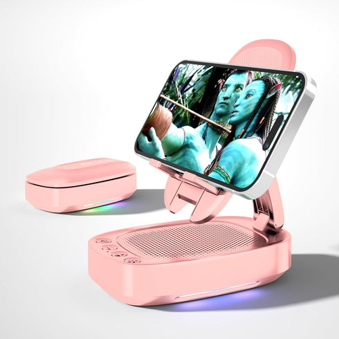 Cell Phone Stand with Wireless Bluetooth Speaker for Men and Women with LED Atmosphere Light HD Surround Sound Speaker for Home,Office,Outdoor Com...