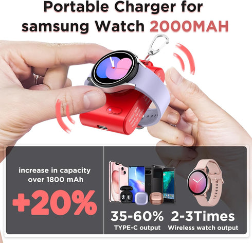 Portable Watch Charger for Samsung,2000mAh 2-in-1 Magnetic Samsung Watch Charger,Travel Wireless Power Bank,Galaxy Watch Charger for Galaxy Watch ...