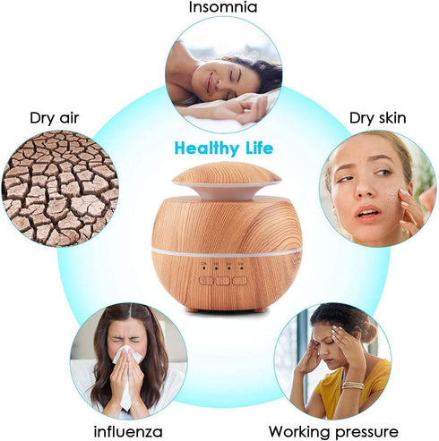 Essential Oil Aroma Diffuser Humidifier, Natural Home Fragrance Diffuser with 7 LED Color Changing Light and Waterless Auto Off, Easy to Clean (Wo...