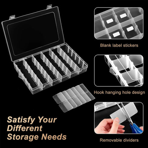18 Grids Large Plastic Organizer Box with Adjustable Dividers, Clear Compartment Storage Container Tackle Box with Label Stickers for Beads, Craft...