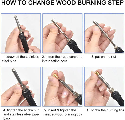 Wood Burning Pen Tips, 23 Pieces Stencils Soldering Iron Pyrography Working Carving Engraving Tool Kit Brass Wood Burning Tip Set for DIY Craft Ho...