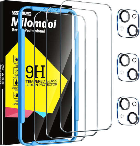 Milomdoi 3 Pack Screen Protector for Apple iPhone 15 with 3 Pack Tempered Glass Camera Lens Protector, Ultra 9H Accessories, Case Friendly, Mounti...