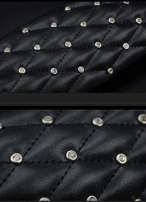 Uphily Black Leather Automotive Gear Shift Knob Cover - Car Interior Accessories Gear Shifter Cover with Bling Diamond Crystal Rhinestones for Wom...