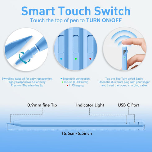 Uogic Stylus Pen for iPad, 14Mins Fast Charging & Palm Rejection & Bluetooth, Active Pencil Compatible with (2018-2023) Apple iPad Pro 11/12.9", i...
