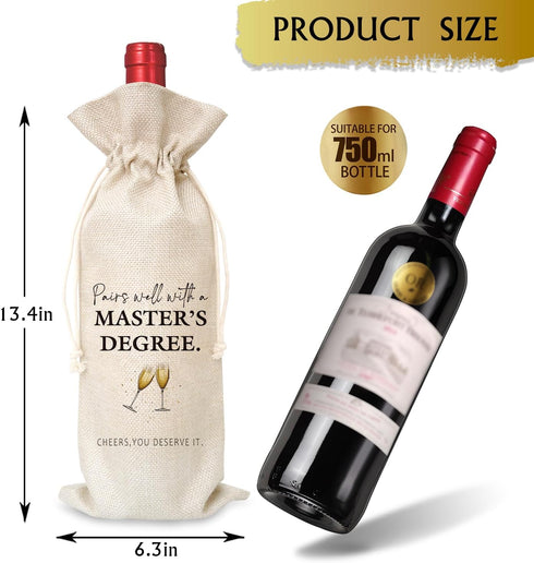 Pairs Well With A Master's Degree Wine Gift Bag, Wine Bag Gifts for Masters Degree Students Graduation, Graduation Gifts for Him Her, Cotton Linen...