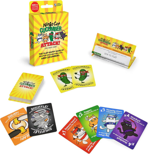 Ninja Cat Cucumber Attack! Card Game - Fast-Paced Slap-Happy Game of Weapon-Wielding Ninja Cats, Fun for Family Game Night, Ages 5+, 2-4 Players, ...