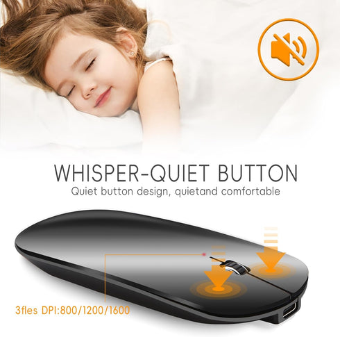 KANG RUI Bluetooth mouse Slim Mini Portable Flat Travel Wireless mouse Rechargeable t Ultra-Thin Mice Quie Compatible with Laptop PC Notebook Tabl...