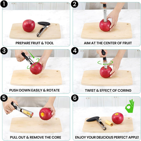 SCHVUBENR Premium Apple Corer Tool - Easy to Use and Clean - Sturdy Apple Core Remover with Sharp Serrature - Stainless Steel Corers for Apple and...