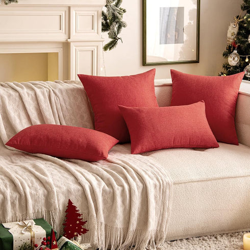 Woaboy Set of 2 Red Outdoor Throw Pillow Covers Decorative Farmhouse Linen Pillowcase Solid Waterproof Cushion Cases for Bedroom Living Room Sofa ...