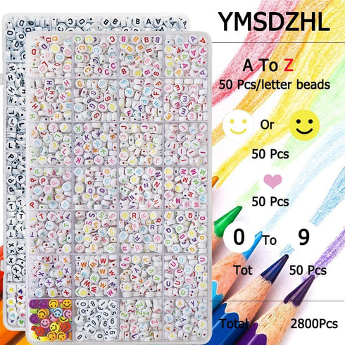 YMSDZHL 2Box 2500Pcs+ Alphabet Letter Beads, 4x7 mm A-Z and Smile, Heart, Figure,Acrylic Beads, Beads for Jewelry Making, Beads for Bracelet Makin...