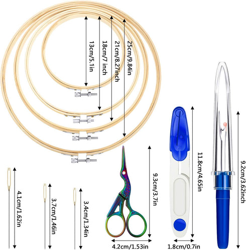 Mudder 53 Pieces Cross Stitch Tool Embroidery Starter Kit Includes Bamboo Circle Cross Stitch Hoop Ring Sewing Scissors Needle Threading Tools Thi...