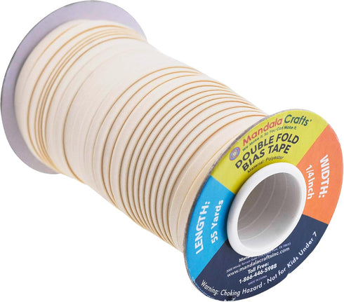 Mandala Crafts Double Fold Bias Tape for Sewing - 55 Yds Cream Bias Tape Double Fold 1/4 Inch Hem Quilt Binding Cream Seam Binding Tape - Fabric P...