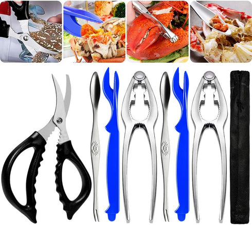 Crab Leg Crackers and Tools - 7 Piece Seafood Tools Upgrade Stainless Steel Lobster Crackers and Picks Set...