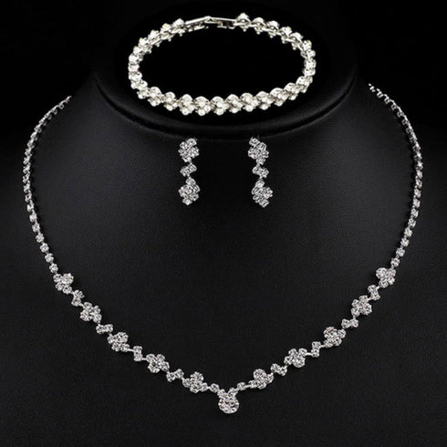 Tatibana Crystal Wedding Jewelry Set, Silver Necklace Earrings Bracelet Crystal Bridal Wedding Jewelry Sets for Brides Bridesmaid Prom Costume Acc...