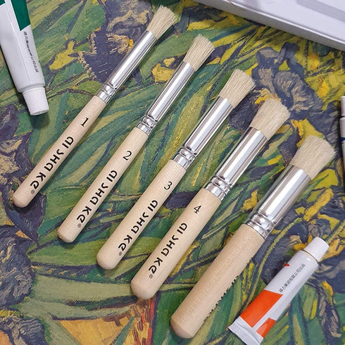 Auhoahsil Stencil Brushes Set, 5 Pcs Natural Bristle Wooden Handle Template Brushes for Wood Wall Model House Painting, Stencil Projects, Card Mak...