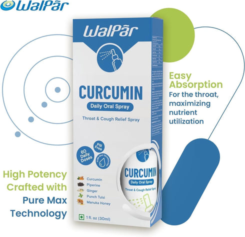 Curcumin Oral Spray - A Natural Blend with Curcumin, Piperine, Ginger Extract, Punch Tulsi, and Manuka Honey | 30ml 1 fl. oz | 60 Days Supply...