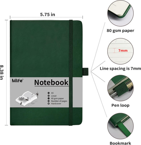 Mlife A5 Lined Journal Notebook, College Ruled Notebook, 196 Pages, 5.75 * 8.38 inches, Hardcover Notebook for Work, Journals for Writing(1Pack Gr...