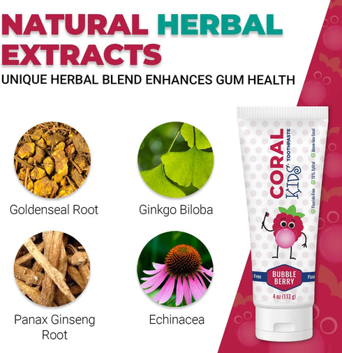 Coral White Kids Bubble Berry Fluoride Free Toothpaste - 4 Ounces (1 Pack)...