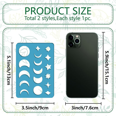 GORGECRAFT 2 Styles Star Earrings Making Template Moon Phase Jewelry Shape Templates Diamond Stencils Round Acrylic Cutting Stencil for Leather Br...