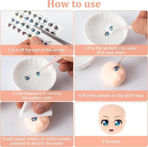 Joez Wonderful 12Pcs Water Eye Stickers for Dolls, Eye Water Decals Cute Cartoon for Doll Clay Accessories...