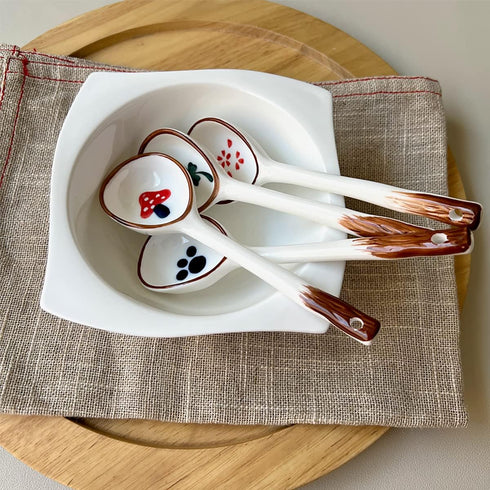 Vintage Ramen Soup Spoons, Ceramic Asian Soup Spoons Tablespoon, Rice Noodles Dinner Serving Spoon, Dessert Spoon, Ladles for Pho Miso Cereal Sauc...