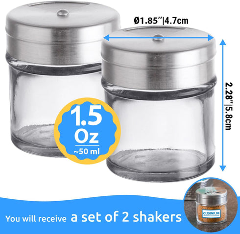CUSINIUM 2-Pack 1.5oz Glass Spice Seasonings Shaker With Adjustable Lid...