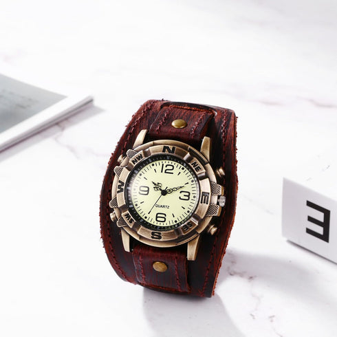 Gothic Punk Leather Watch: Men Vintage Steampunk Halloween Quartz Analog Bracelet Watches Retro Hip-hop Waterproof Cuff Wristwatch...