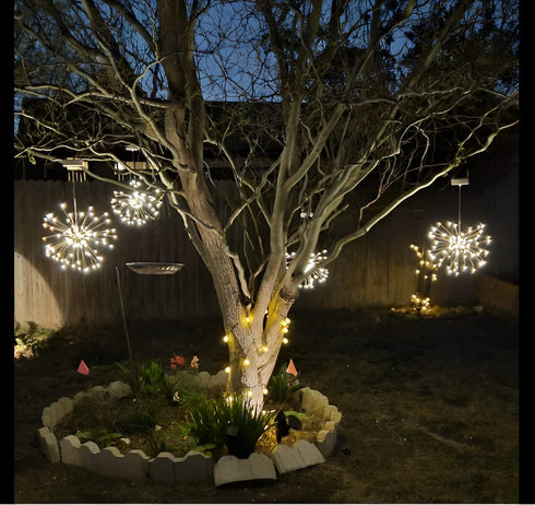 2 PCS Solar Lights Outdoor Solar Firework Lights, 240 LED Solar Powered Hanging Lights Outdoor Waterproof Hanging Fairy Garden Lights Landscape Li...