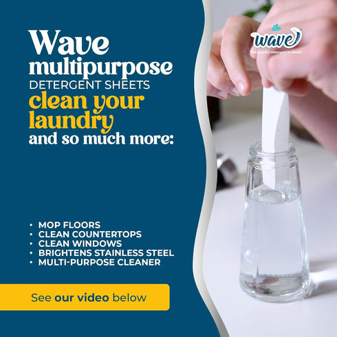 Wave Laundry Detergent Sheets - Unscented (64 Loads) - Dissolves Faster & Higher Cleaning Power Over Competitors - Multi-Purpose Laundry Cleaner -...