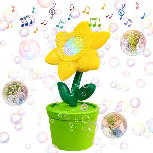 MEMOVAN Sunflower Bubble Machine Flower Bubble Maker Flower Pot Bubbles Machine Automatic Bubble Maker Toy with Musical & Lights for Kids Birthday...