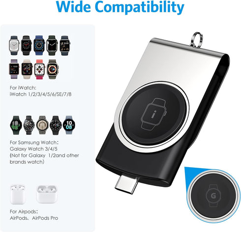 Criacr Portable Magnetic 2 in 1 Wireless Charger for Apple Samsung Watch, Wireless Fast Watch Charger Stand, Compatible with Apple Watch Series 8 ...