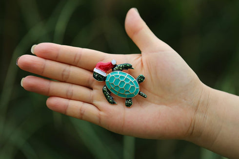 RareLove Cute Tortoise with Santa Hat Christmas Brooch Pin Enamel Brooches for Women Alloy Plated Holiday Gift...