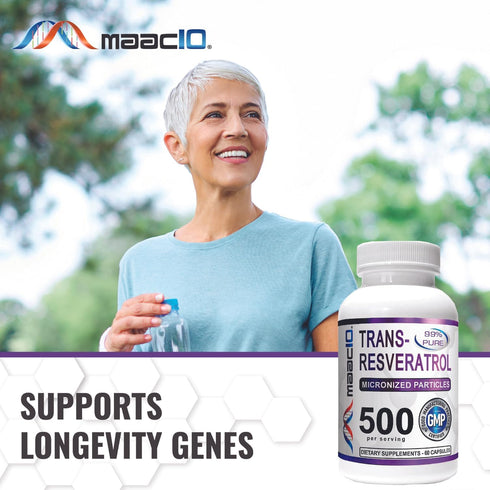 MAAC10 Trans Resveratrol 500mg Supplement (Micronized Pharmaceutical Grade 99% Pure Trans-Resveratrol Extract + BioPerine for Superior Absorption)...